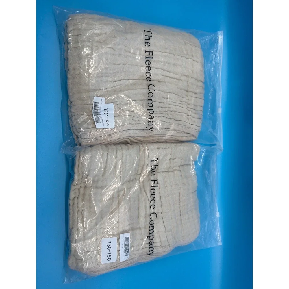 The Fleece Company 100% Muslin Cotton Throw Blanket Light Beige 130x150cm NEW